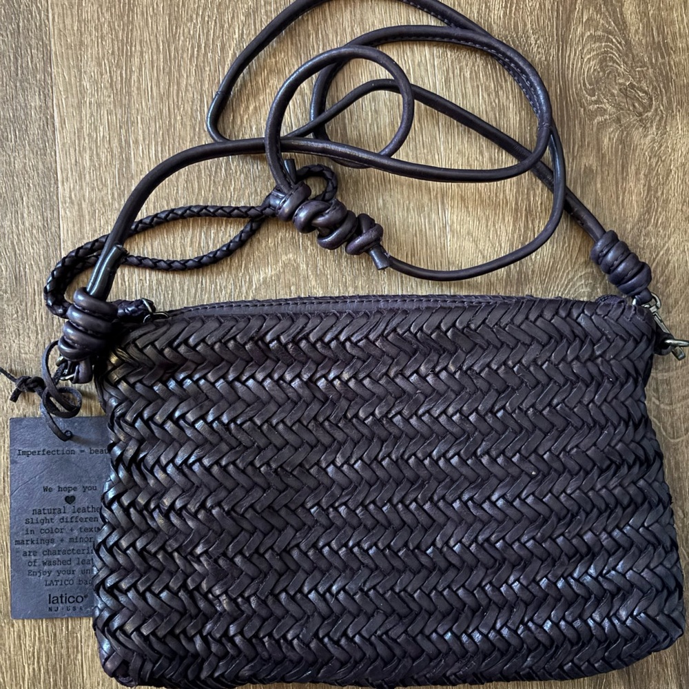 Latico Hale Aubergine Woven Leather Crossbody Bag